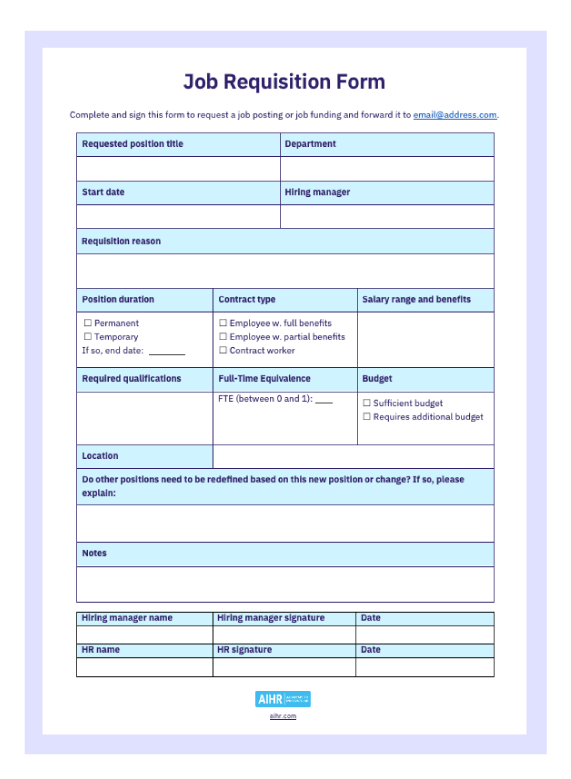 Job requisition form preview.